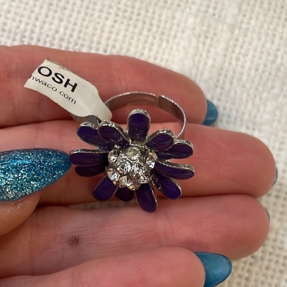 💐5/25 purple enamel sunflower bold large statement ring stretch band rhinestone - Picture 2 of 7
